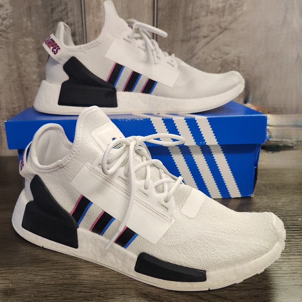 adidas NMD_R1 V2 Cloud White Pulse Blue Magenta Shoes Mens 10 Sneakers w/Box